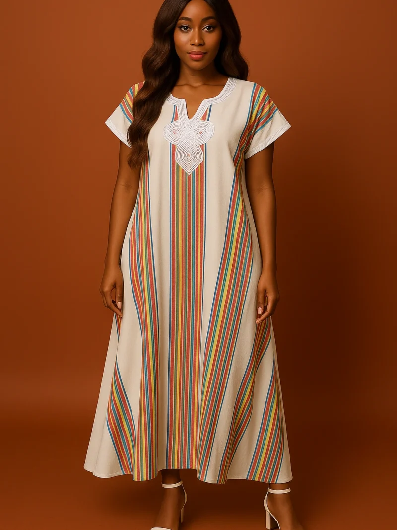 Caftan marocain blanc avec broderie -Le Caftanier