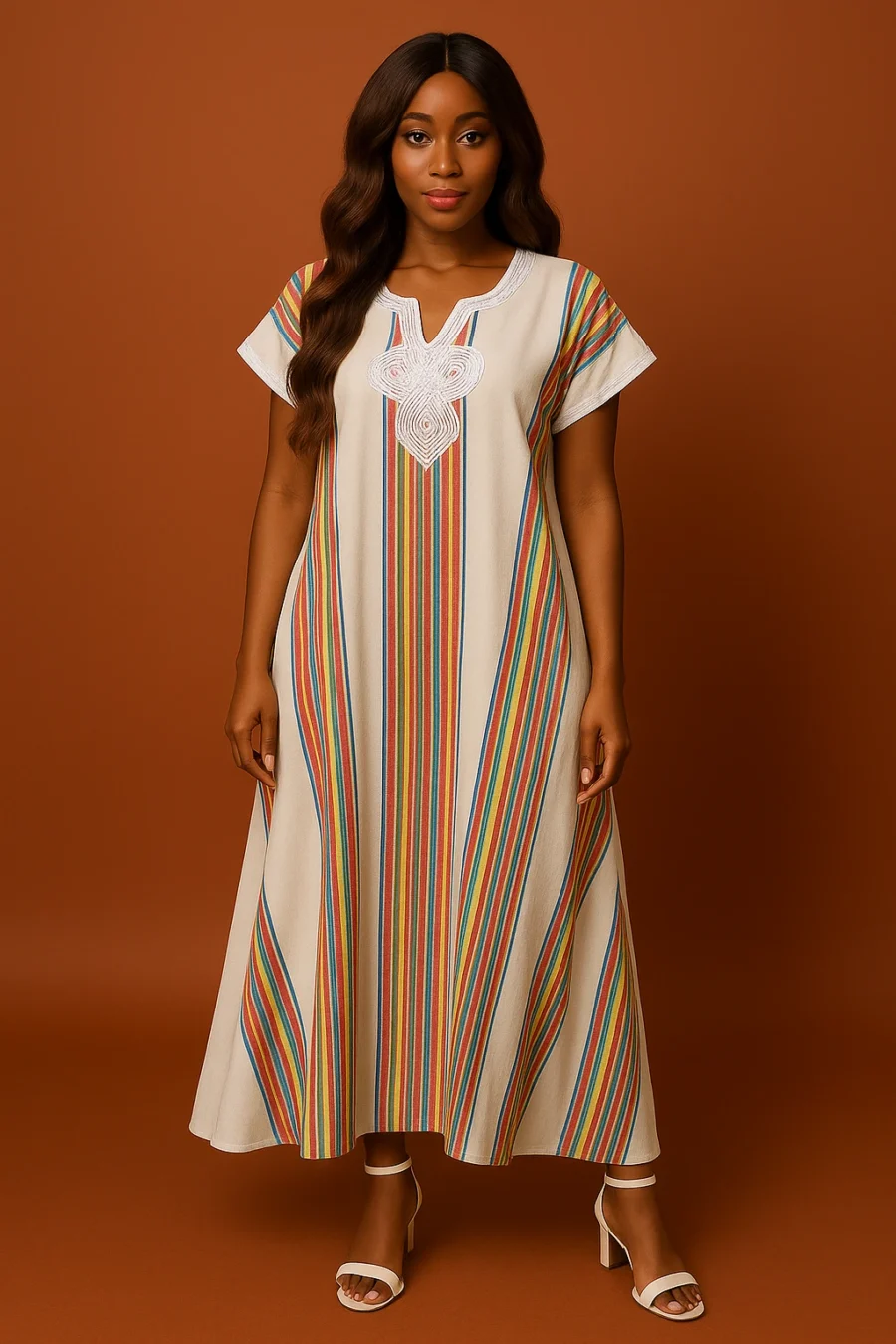 Caftan marocain blanc avec broderie -Le Caftanier